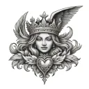 crown with heart of te fiti stone angel laying tattoo design idea