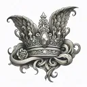 crown with heart of te fiti stone angel laying tattoo design idea