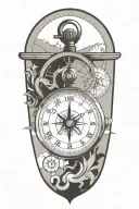 stopwatch and compass with scroll tattoo design idea