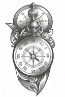 stopwatch and compass with scroll tattoo design idea