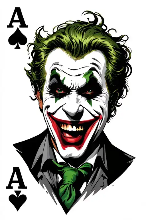 Joker's face laughing and poker letters tattoo design idea