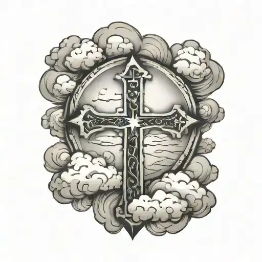 Christian Cross with clouds tattoo design idea