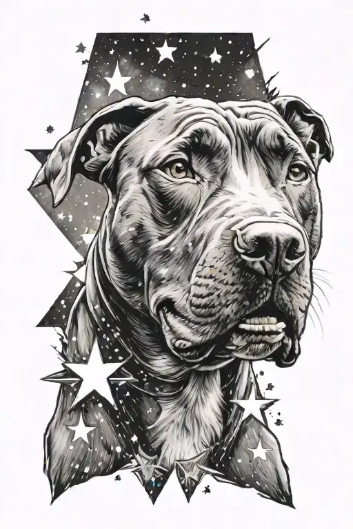 pitbull dog with background of stars tattoo design idea