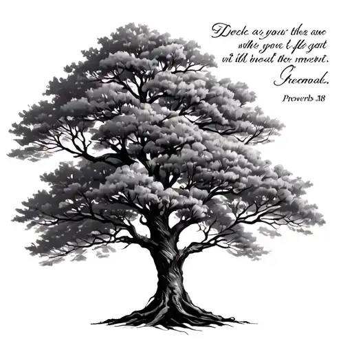 tree with the verse proverbs 3:18 tattoo design idea