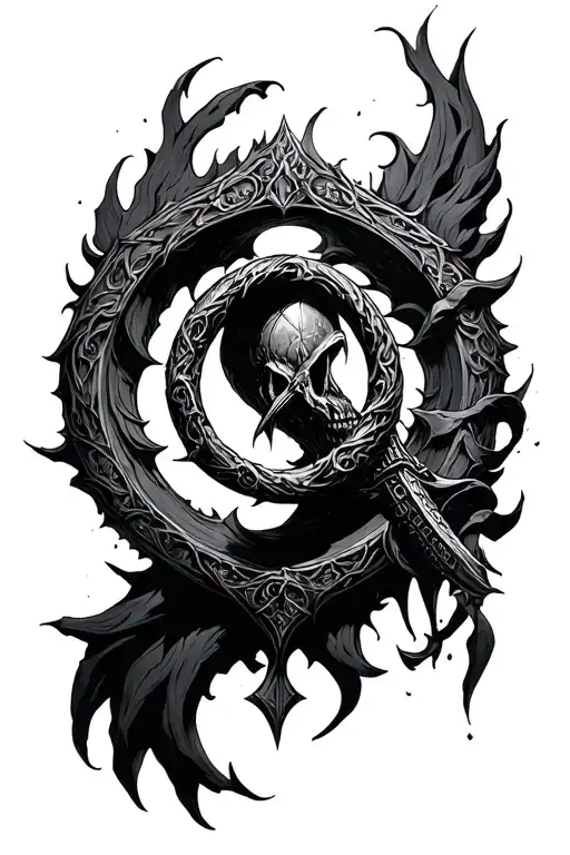 bloodborne hunters mark with the elden ring surrounded tattoo design idea