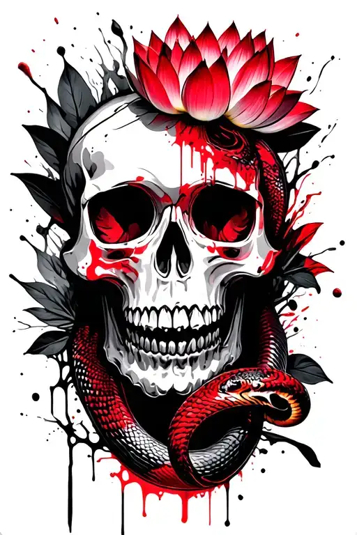 skull snake lotus flower tattoo design idea