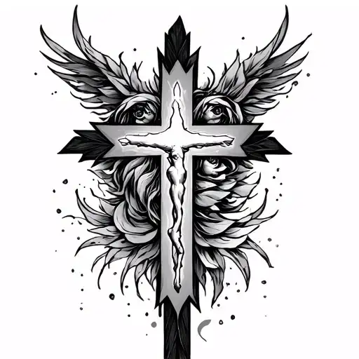 feminine cross with psalm 9:9-10 tattoo design idea