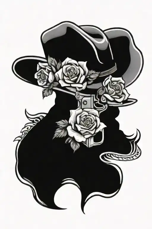 Cowboy pistols and roses tattoo design idea
