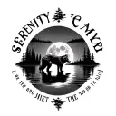 "Serenity " paternal wolf cub reflection lake woods moon trees night tattoo design idea