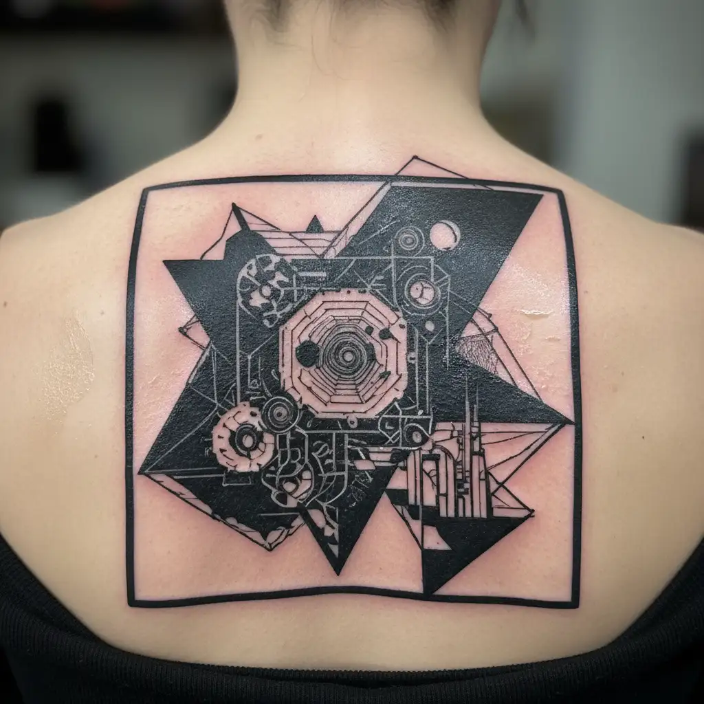 create a tattoo that represents your love for techno music, placing acidic and distorted elements in addition to subtle details tattoo design idea