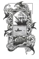 vertical rectangle with marine theme inside tattoo design idea