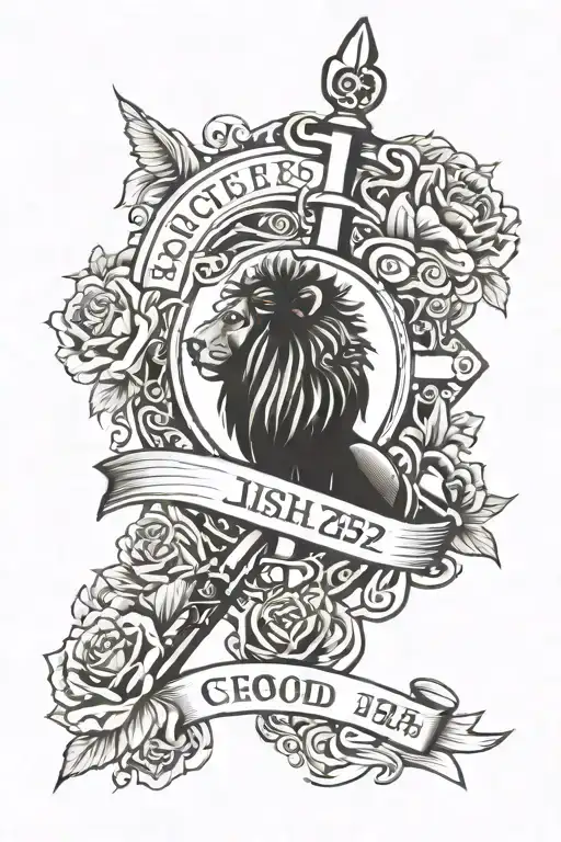 proverbs 25:26, Isaiah 30:18-21, cross, lion, lamb, sword tattoo design idea