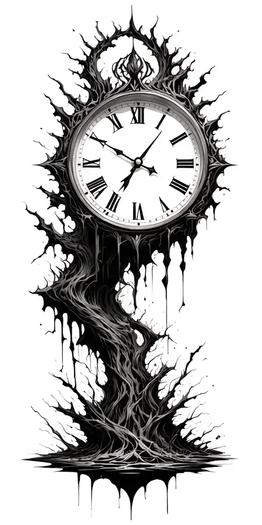 choas, destruction, nature, clock, breaking point tattoo design idea