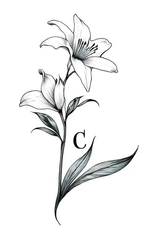 paperwhite flower with letter C tattoo design idea