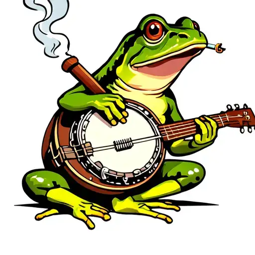 frog strumming banjo smoking cigarette tattoo design idea