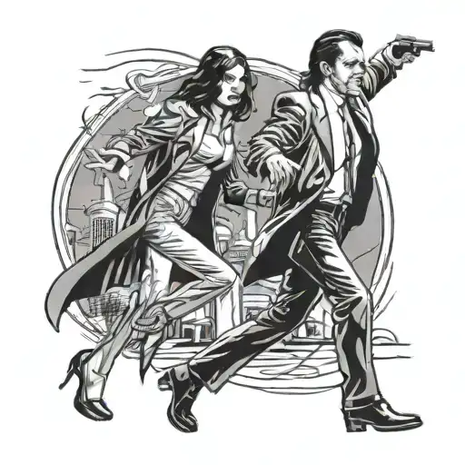 Vincent Vega and Mia dance tattoo sketch in Pulp Fiction tattoo design idea