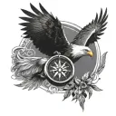 flying eagle with compass tattoo design idea