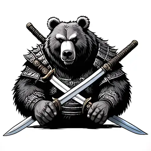 samurai bear with swords in his hands tattoo design idea