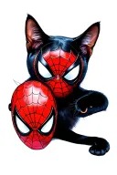 black cat holding spiderman mask tattoo design idea