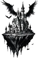 gothic castle on a floating island  tattoo design idea