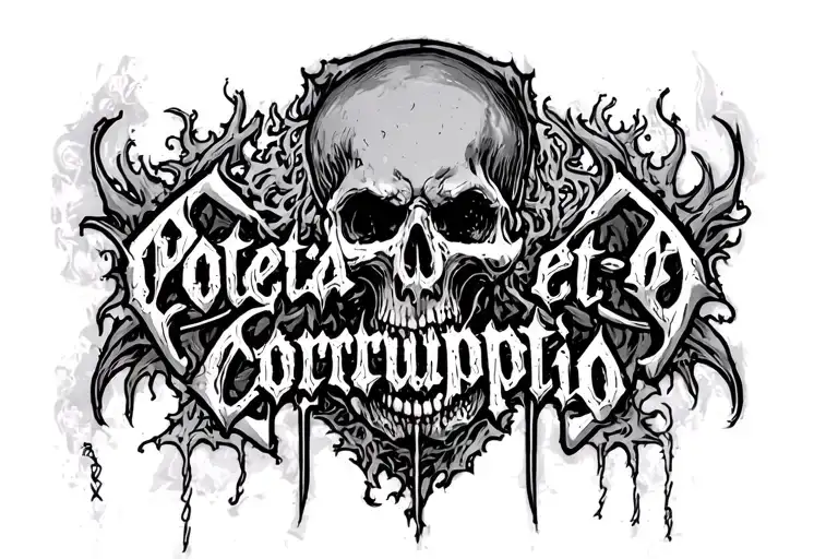 Potentia et Corruptio – (Эрч хүч, нөлөө ↔ доройтол, ялзрал). picture with hand writting hard death core metal band logo tattoo design idea