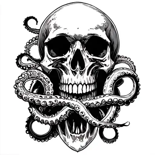 skulls and tentacles half sleeve tattoo design idea