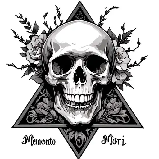 Gothic style, you must have a triangle in the middle where a human skull is, with the phrase Memento Mori tattoo design idea