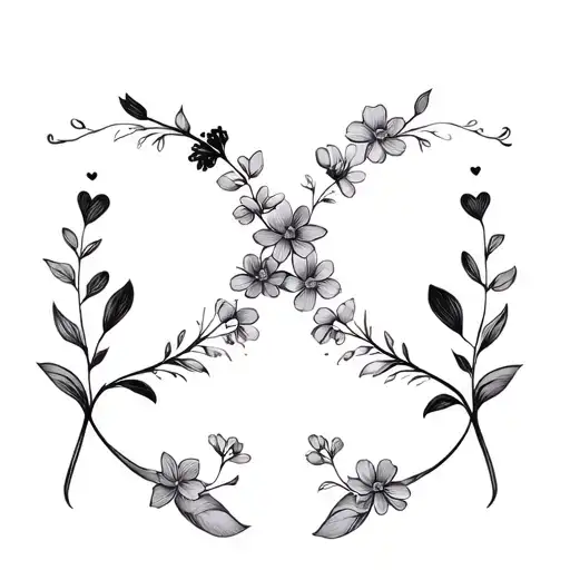 kids initials incorporated with hearts infinity symbol flowers tattoo design idea