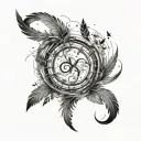 feather combained infinity symbol, one side feather surrounded by birds tattoo design idea