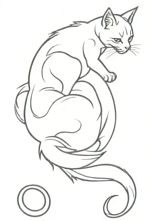 the cat bites the tail tattoo design idea