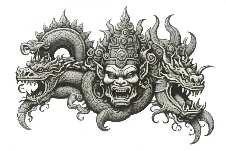 Cambodian naga besides apsara crown and jewelry tattoo design idea
