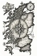an old compass pointed out a map of scotland tattoo design idea