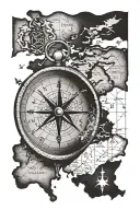 an old compass pointed out a map of scotland tattoo design idea
