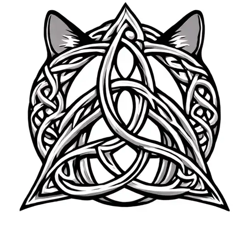 Celtic cat on triquetra symbol intertwined tattoo design idea