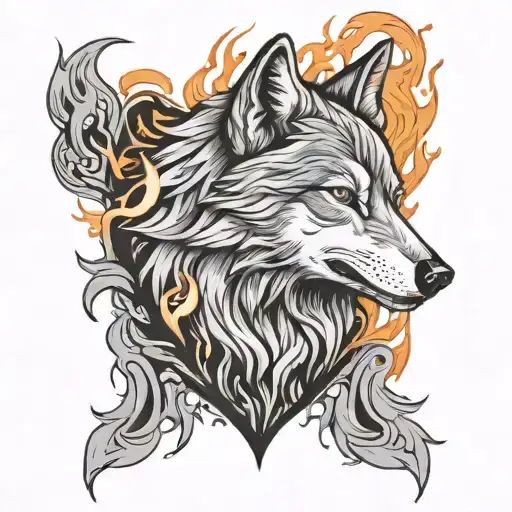a wolf in a flaming heart tattoo design idea