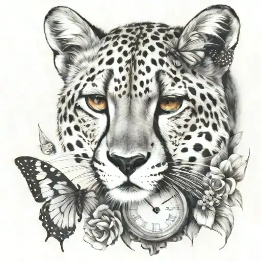 cheetah and clocks butterfly's tattoo design idea