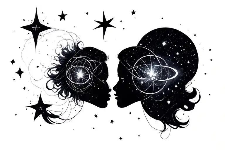 universe, stars, matching couple, string theory tattoo design idea