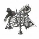 chess board with ninjas from wu tang clan tattoo design idea