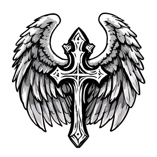 Angel wing with Coptic cross tattoo design idea