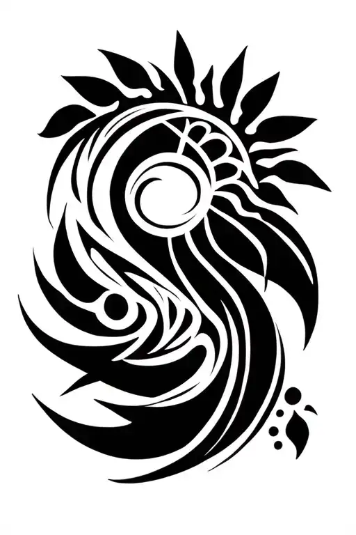 Modern tribal design, without excesses, with much meaning, inspired by Moana, that has a sun on the shoulder and Hawaiianos tattoo design idea