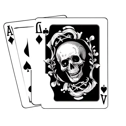 "One life to gamble with " skeleton playing cards black and white drawing tattoo design idea