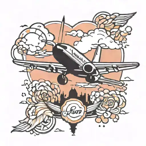 airplane silhouette and love  tattoo design idea