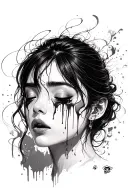 Asian woman crying blood tears tattoo design idea