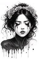 Asian woman crying blood tears tattoo design idea