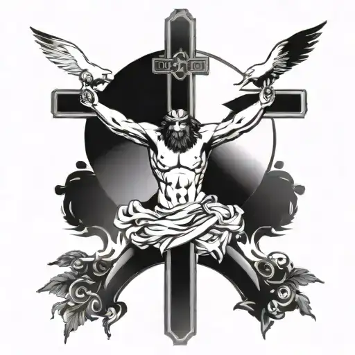 crucifix with eagle and Italian symbol for family tattoo design idea