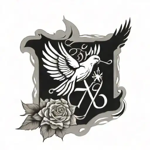 a dove behind the number 999 juice wrld with an Angel with the line 'xxx17' on a wing tattoo design idea