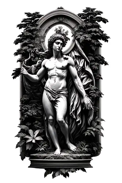 statue overtaken by nature tattoo design idea