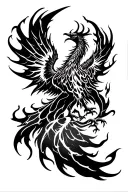 Phoenix rising from flames, with white lightning and negative space tattoo design idea