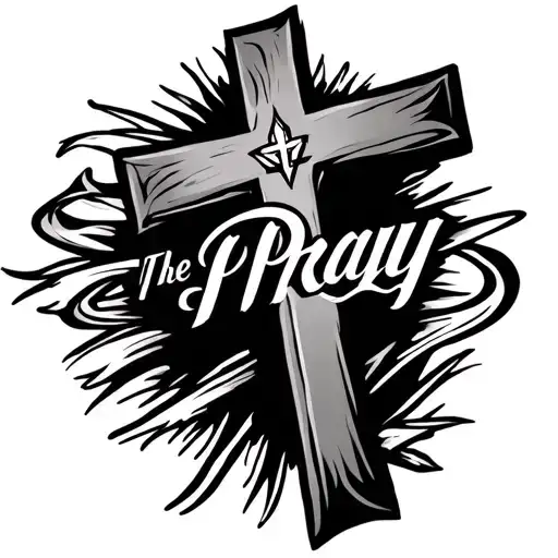 cross and the word pray tattoo design idea