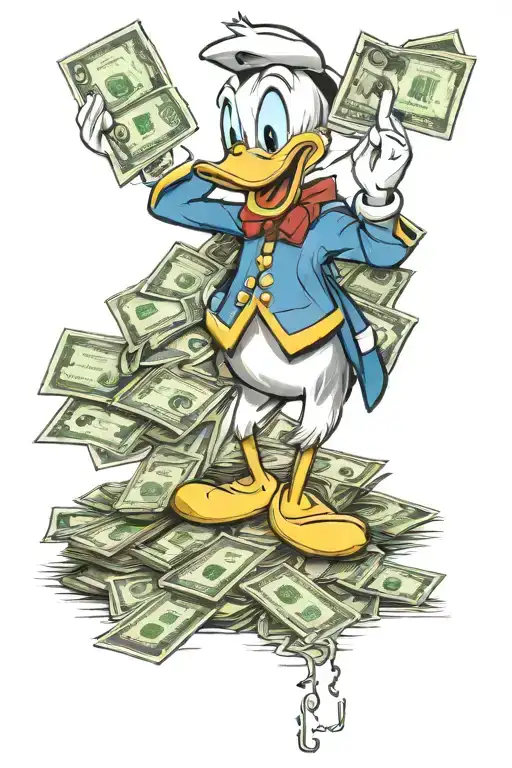 Donald Duck counting money tattoo design idea